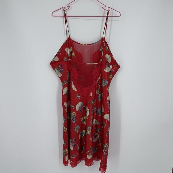 Vintage Delicates Chemise Slip Nightie Satin Lace Fans Red Womens Size Large - Picture 5 of 10